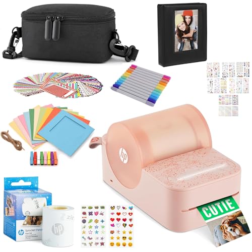 Image of HP Sprocket Panorama Instant Portable Color Label & Photo Printer (Pink) Gift Bundle with case, Zink roll, Photo Album, Markers, Stickers and Frames