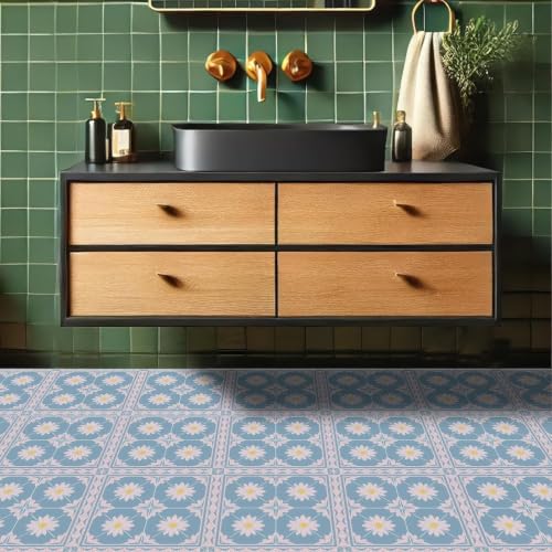Image of Moroccan Tile Stickers | Waterproof Self Adhesive Peel & Stick Tile Decals for Kitchen Backsplash, Bathroom Wall, Floor, Furniture & Glass (4x4 Inch, Design 39)