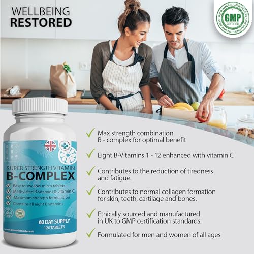 Super Vitamin B Complex | x120 High Strength Micro Tablets | 2 Month Supply | with B1, B2, B3, B6, (Folic Acid) B9, B12, Biotin (B7), B5 and Vitamin C | Vegan, UK Made by Grounded - Image 3