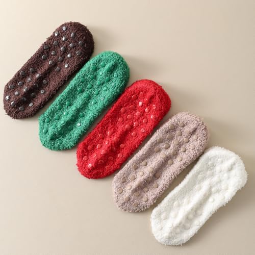 Image of SKOLA Cozy Winter Fuzzy Women Socks Grip Slippers Fluffy House Non Skid Microfiber Socks