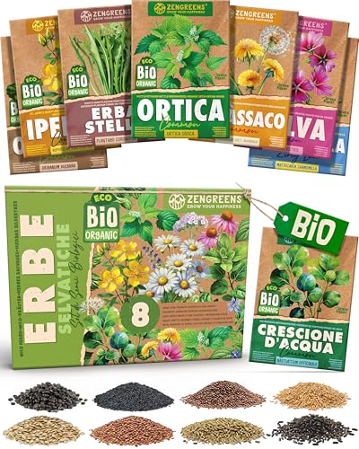 ZenGreens® - Set di Semi di Erbe Selvatiche bio (8 pezzi) - 8 Semi di Erbe Selvatiche per Coltivazione Facile in Giardino, Balcone o Serra - Semi da Piantare - Sementi