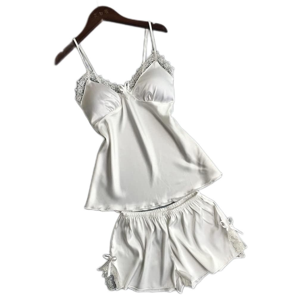 Seksowna bielizna damska satynowa jedwabna piżama letnia spaghetti ramiączka bielizna nocna koronkowa piżama piżama damska odzież domowa szlafrok, biały-XL kod,White-XL code