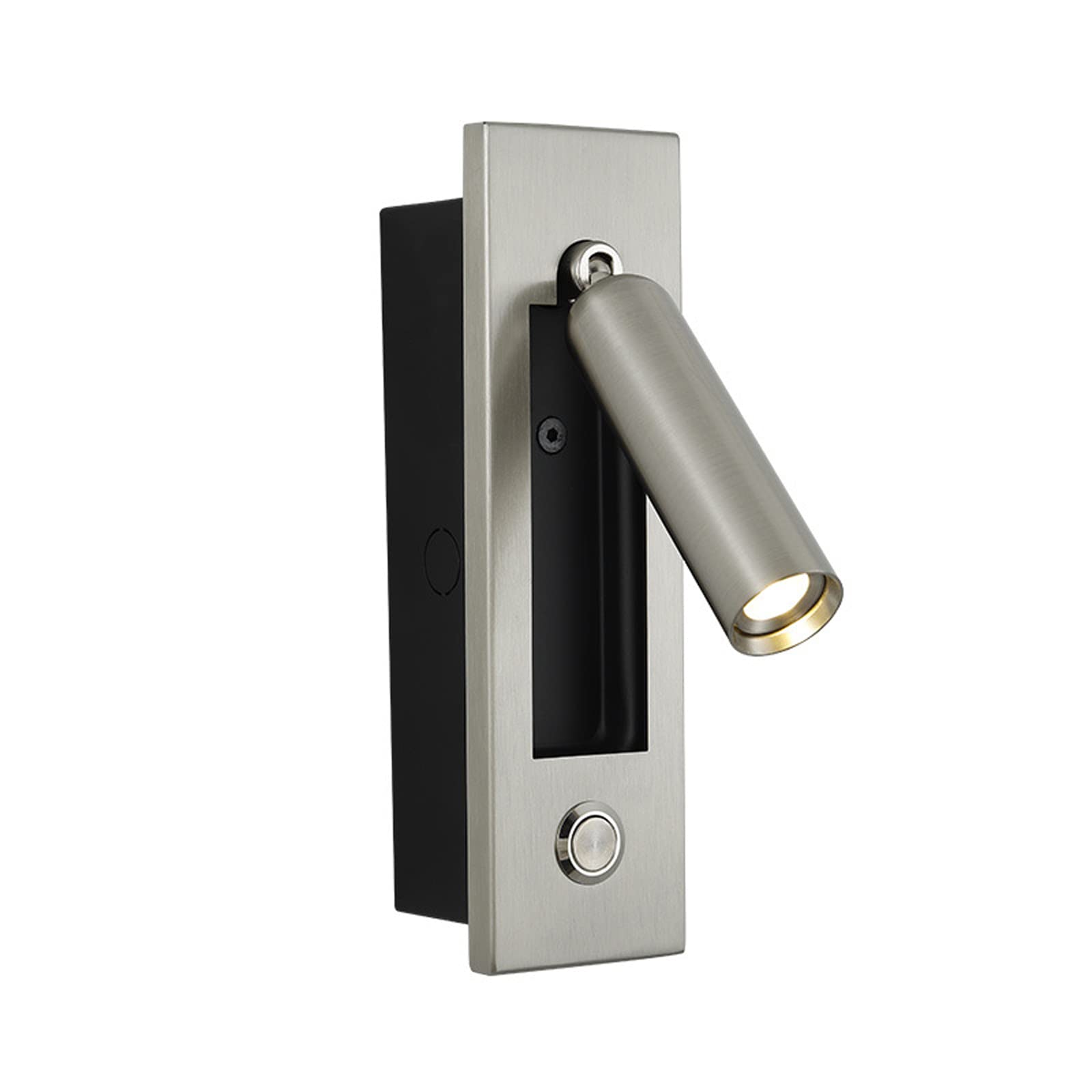 LED Bedroom Lamp Headboard Wall Light Sconce, Bedside Reading Light Recessed Push Switch Wall Lamps, Hotel Bed Side Decorative Wall Sconces Spotlight, 360° Rotatable 92° Foldable (Sand Nickel)