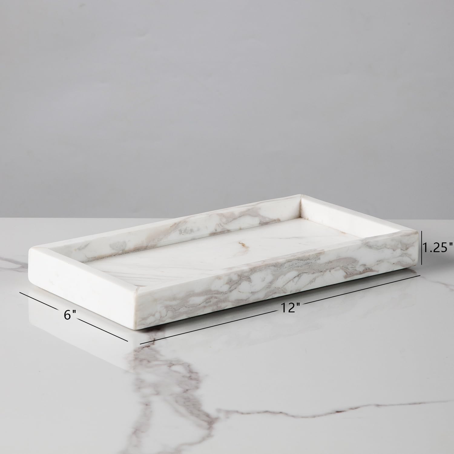 White Marble Square Vanity Tray, Natural Organic Elegance Square Bathroom Organizer for Countertop, Luxury Durable Storage Tray for Vanity, Nightstand, Bedroom, Living, Toilet