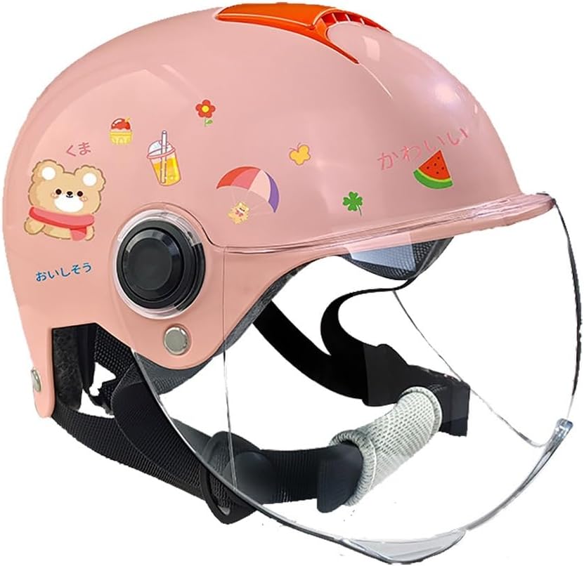 Ultralight Kids Cute Retro 3/4 Motorcycle Half Helmet with Visor, 4-12 Years Old Boys Girls Vintage V Open-Face Helmet, DOT Approved Scooter Children Helmet for Dirt-Bike Go-Kart