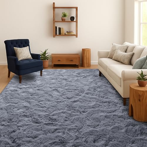 SOANNY Alfombra de Pelo Largo para Salón, Lavable Antideslizante y Suave, Diseño Sólido Shaggy para Dormitorio y Habitación Infantil, Tapete para Cama, 120x180 cm, Gris