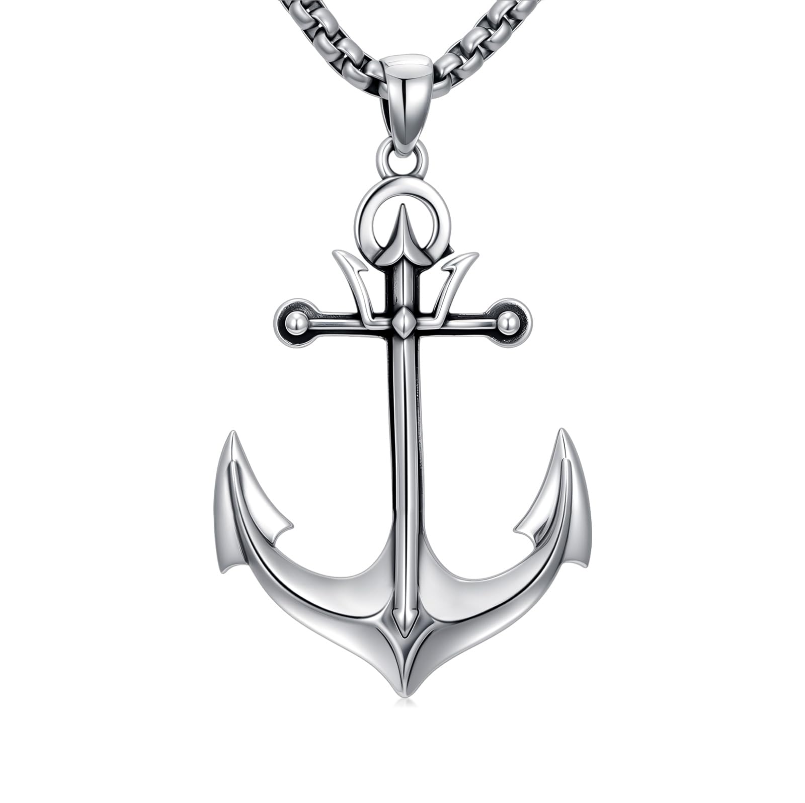 Collana a forma di ancora, in argento sterling 925, ciondolo a forma di ancora, per uomo e donna