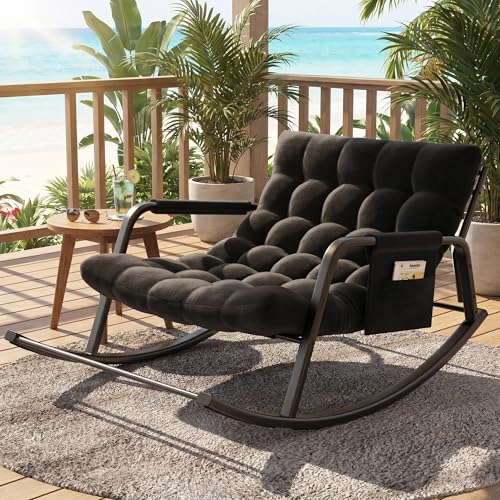 lavimiya Double Papasan Rocking Chair with Cushion Patio Loveseat Rocker
