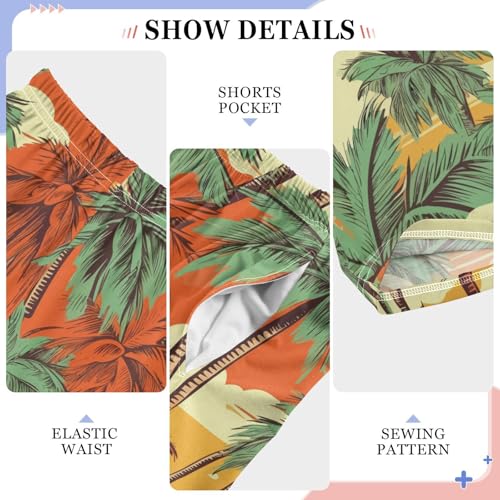 ZZXXB Retro Palm Tree Boys Long Pants Soft Trousers Elastic Waist Kids Lounge Bottoms with Pockets S-XL4