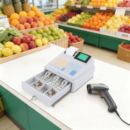 Image of Cash Register, Cash Register for Small Businesses with Front LCD and Rear 8-Digit LED Dual Displays, 81 Keys Waterproof Dustproof Keyboard for Convenience Store Cafe Bakery Small Retail Shop