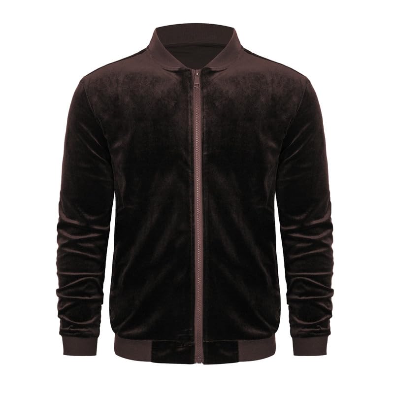 Image of Mens Faux Suede Bomber Jacket Varsity Jacket Windbreaker Vintage Casual Lightweight Leather Coats Jackets