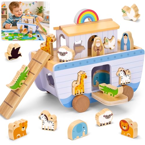 Montessori Wooden Toys for 1 2 3 Year Old Boys Girl Noahs Ark ToddlerToy