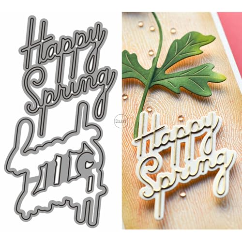 DzIxY English Vocabulary Happy Spring Metal Cutting Dies for Card Making Kit Embossing Paper Die Cuts Set Scrapbook Stencils Supplies Machine Templates