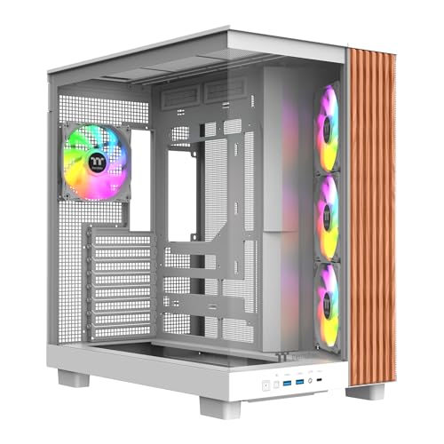 Image of Thermaltake View 380 XL WS ARGB; Mid Tower Chassis; Side Wood Trim; 4x120mm ARGB Lite Fans Included; 420mm GPU Clearance; ATX /mATX /mITX; Hidden Connector Support; Dual Chamber; Snow; CA-11E-00M6WN-WS