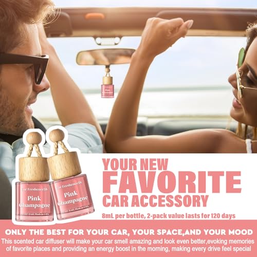 Image of HoogaLife Car Air Freshener Diffuser 2 Pack Hanging Air Freshener Diffuser - Pink Sparkle Champagne Fragrance Oil Air Diffuse r for Car, 45+ Days Long Lasting Fragrance Made in USA (P38 SP)