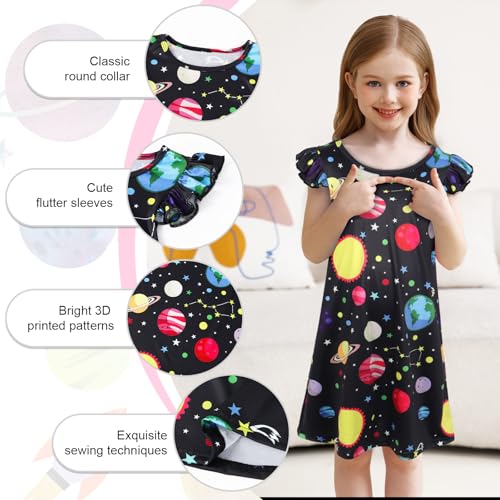 HenzWorld Little Girls Nightgown Short Flutter Sleeve Pajamas Unicorn Butterfly Nightdress Sleepwear Kids Nighties 3-10 Years3