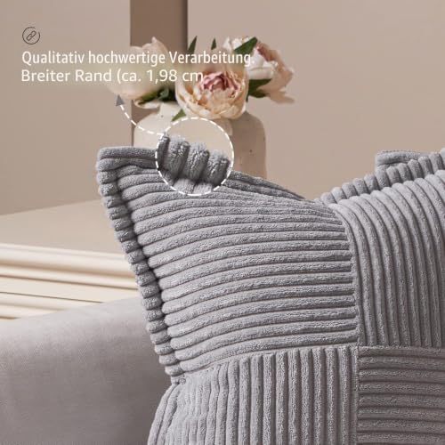 Topfinel Kissenbezug 50x50 Kordsamt grau 2er Set Winter deko Kissenbezüge Kissenhülle Dekorative Sofakissen Couchkissen Dekokissen… – Ansicht 3