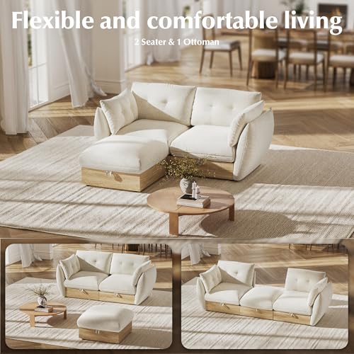 Image of 72.5 inch L Shaped Sofa Modular Sectional Cloud Couch with Storage, Modular Deep Seat Couch Oversized Sofa with Ottoman, Armrest Pillow, Easy Assembly for Living Room, Apartment, Office, Ivory