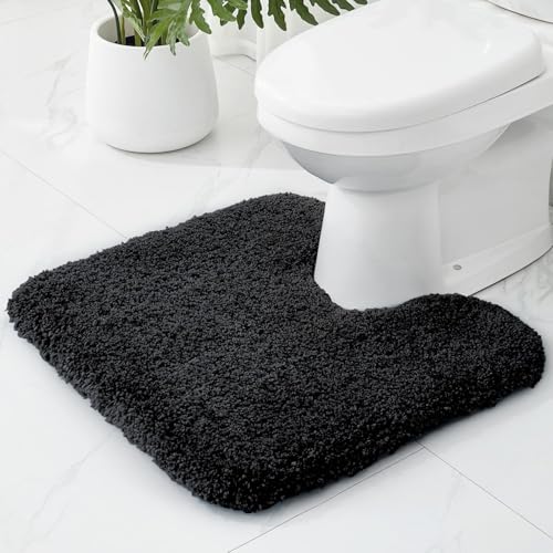 Ruggnovea Toilet Rugs U-Shaped Mat 24x22 Contour Bathroom Mat - Ultra Soft & Absorbent Microfiber Quick-Dry Machine Washable with High Density Foam Latex Non Slip Backing Black