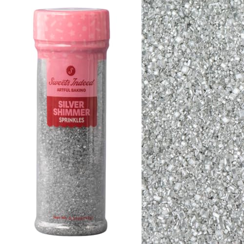 Image of Sweets Indeed Silver Decorating Sugar - Metallic Silver Sanding Sugar Crystals for Baking & Decorating Cupcakes, Cookies, Cakes & Desserts - Wedding, Holiday & Party Topping - 5.11 ounces