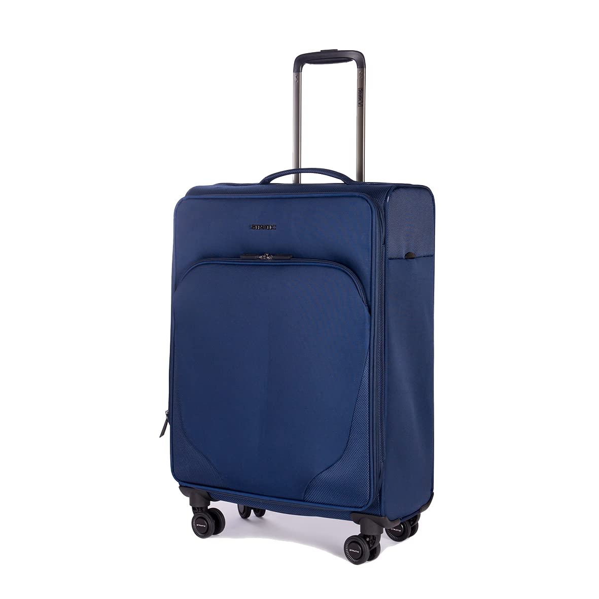 Stratic Mix Koffer Weichschale Reisekoffer Trolley Rollkoffer mittelgroß, TSA Kofferschloss, 4 Rollen, Erweiterbar, Größe M, Blau