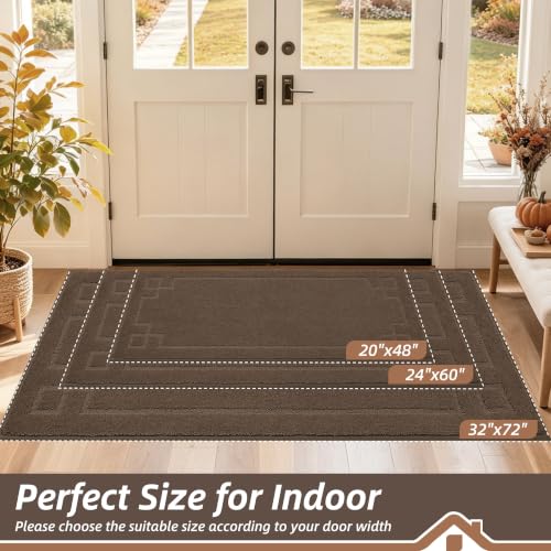 Image of BEQHAUSE Door Mat 24 inch x 60 inch, Non-Slip Door Mats Indoor Washable, Brown