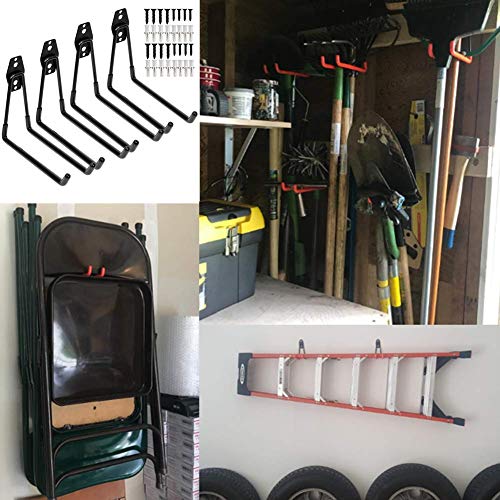 Heavy Duty Garage Storage Utility Double Hooks,Extended Wall Mount Tool Holder Organizer For Ladders,Bike,Chair (4 Pack Black 7.5" Large U Hook) #TOP1