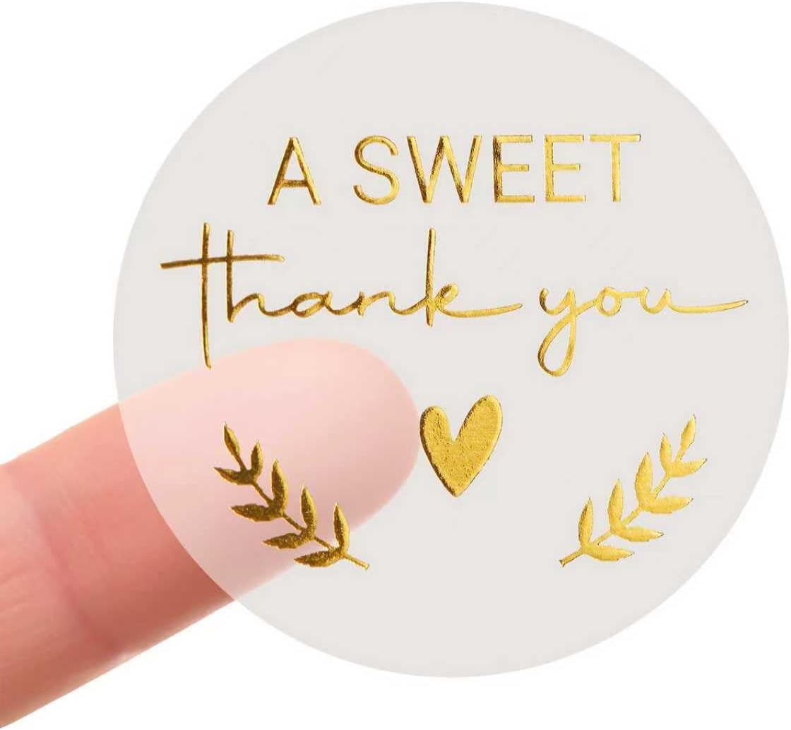 100x A Sweet Thank You Stickers, Party Favor Sticker, Gold Foil Stickers for Wedding, Baby Shower, Birthday, Anniversary, Wrapping Decor
