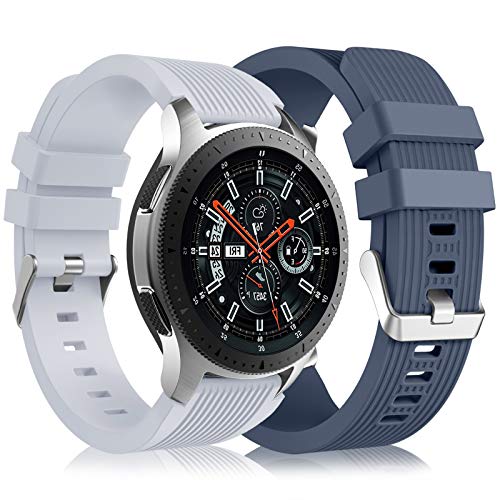 [2 Pack] Lerobo Compatible for Samsung Galaxy Watch 3 Band 45mm/Galaxy Watch Band 46mm/Gear S3 Frontier, 22mm Smart Watch Band Silicone Casual Straps Accessories for Men Women Blue Gray/Light Gray