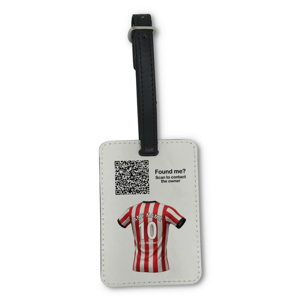UNIGIFT Personalised Gift - Stoke-on-Trent Fan White Luggage Tag (Red and White Stripes Football Jersey Design) Custom Name Baggage Suitcase Bag - Staffordshire ST4 Club