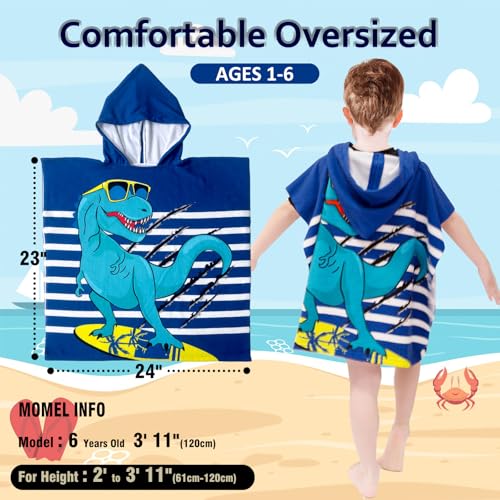 Image of growell Hooded Kids Beach Towels - Toddler Bath Towel Girls Boys Swim Cover-ups for Ages 1 to 6 Kids Pool Towels Quick Dry Lightweight Soft Microfiber Poncho Towel 24x23 (Dinosaur Navy)