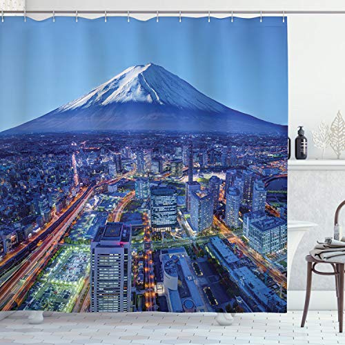 Ambesonne Wanderlust Shower Curtain, Skyline of Mt. Hill and Yokohama Japan Financial District Mountain Volcano Landscape, Cloth Fabric Bathroom Decor Set with Hooks, 69 Ambesonne Wanderlust Shower Curtain, Skyline of Mt. Hill and Yokohama Japan Financial District Mountain Volcano Landscape, Cloth Fabric Bathroom Decor Set with Hooks, 69