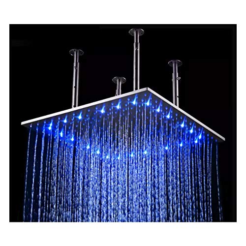 Pomme de douche à effet de pluie LED OwKay anti-brûlure à plafond argenté
