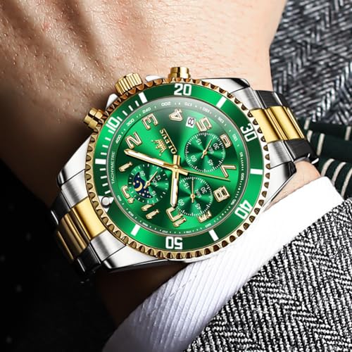 Image of OLEVS Watch Men Luxury Chronograph Stainless Steel Wrist Dress Waterproof Watch Quartz Analog Large Face Luminous