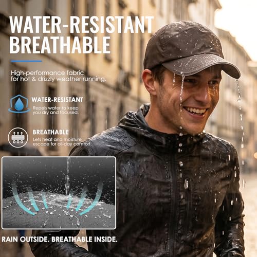 Image of Mens Waterproof Baseball Cap Womens Rain Hat Quick Dry Running Hat with Sweatband Outdoor Golf Breathable Sports Cap