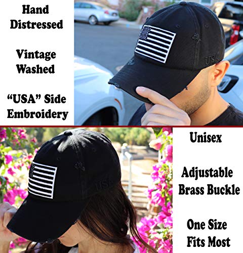 Image of Antourage American Flag Unisex Baseball Hat for Men and Women | USA Flag Mesh Snapback Flat Visor Cap + 2 Patriotic Patches