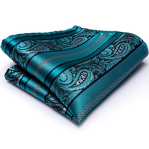 Image of Hi-Tie Men Ties Sets Silk Stripe Paisley Necktie Pocket Square Cufflinks for Business Wedding