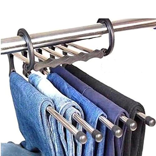 HuaYang Space Saving Hangers 5 in 1 Trousers Pants Denim Jeans Scarf Coat Hanger Hook Clothes Rack