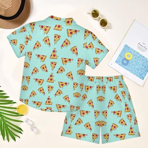 Image of visesunny Funny Boy's 2 Pieces Shirt and Short Set Casual Shirts Short Sleeve Beach Shorts Summer Outfits for 3-10 Years Kids