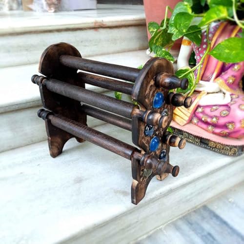 Image of Wooden Carved Bangle Stand | Folding Chuddi Stand | Gift item for women | Bar Bracelet, Bangle Jewelry Holder Stand Display Organizer, Bracelet Holder for Jewelry (Bangle stand 4 rods)