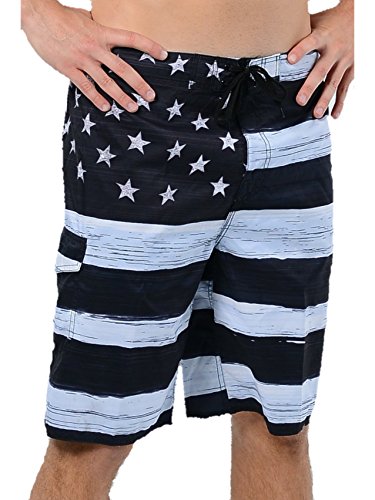 Mens USA Flag Microfiber Hybrid Board Shorts Black S2