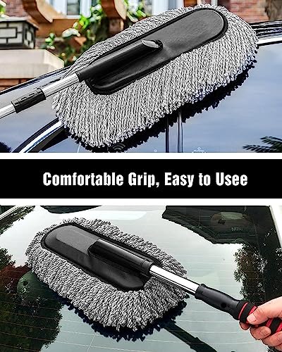 Image of 2 PCS Soft Microfiber Car Cleaning Duster with Handle Car Cleaning Brush Mini Car Duster, Exterior Dust Remover Car Window Cleaning Dusting Brushes Car Accessories (XXX-Small 2 Pack)