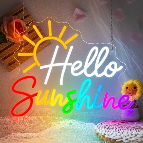 Image of Horseneon Hello Sunshine Neon Sign Led Light Hello Sunshine Sign Dimmable Neon Signs for Classroom Funny Wall Art Light Up Signs for Wall Decor