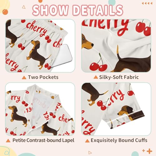 Dachshund Dog Red Cherry Pajamas Set Summer Button Down Sleepwear Pjs Sets Comfy Loungewear3
