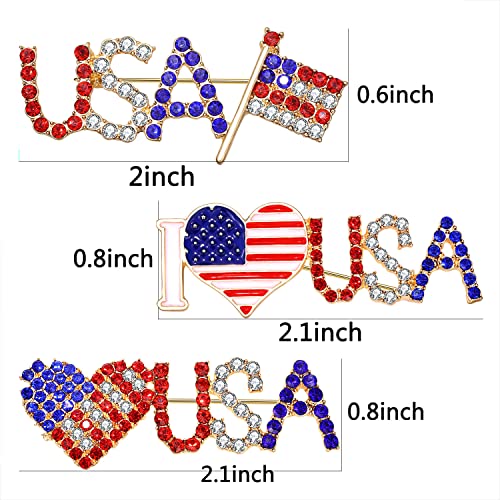 Image of American Flag Brooches 4 th of July Patriotic Red White Blue Rhinestone USA Letter Cross Eagle Map Heart Ribbon Brooch Pin Bulk Vintage Fourth of July Celebrate Independence Day Lapel Pins for Women Men