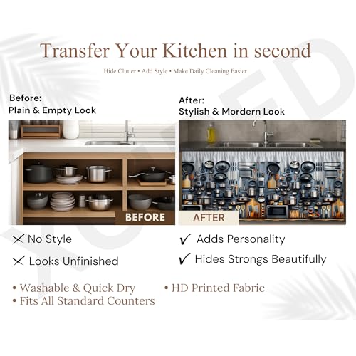Image of Premium Sink Kitchen Curtain | Waterproof Printed Under Sink Cabinet Curtain for Kitchen Storage & Protection | Stylish Home Decor | (150 x 71 cm) (Kitchen Tool, Pack of 2)