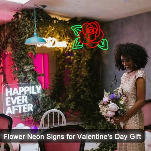 Image of Rose Flower Neon Lights,LED Rose Flower Neon Signs for Wall Decor, Neon Light Sign Neon Room Decor,USB Night Lights for Bedrooms, Shops,Florists, Bars, Parties, Wedding, Holiday Gifts(14.2*10.9in)