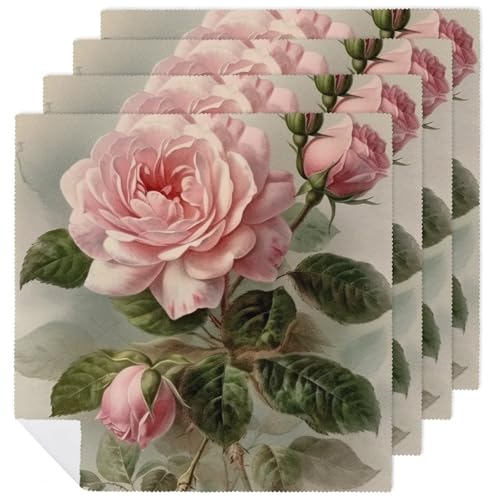 Servilletas de Tela Vintage con Rosa Floral 4 Piezas miniatura 1