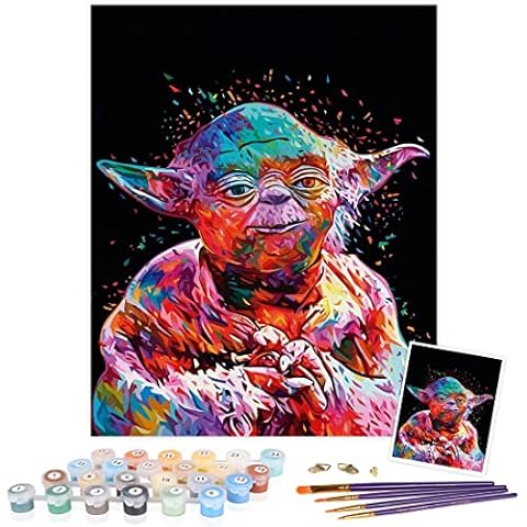 TAHEAT DIY Oil Paint by Number Kit, Painting Paintworks New Star Wars Master Yoda Drawing with Brushes 16 * 20 inch Christmas Decor Decorations Gifts Without Frame Cover