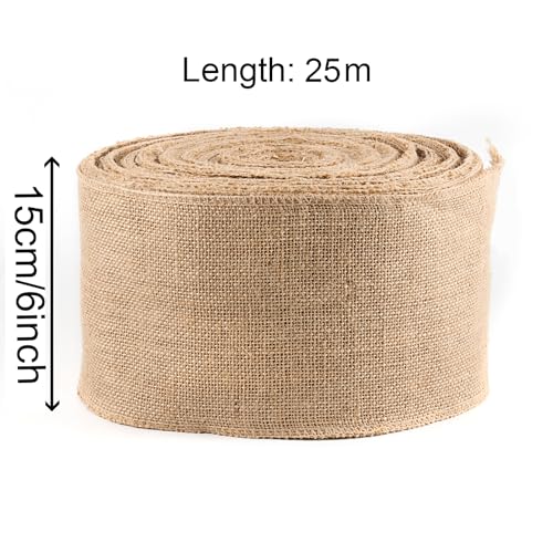 ZOENHOU 15CM x 25M Hessian Ribbon, Hessian Fabric Roll Natural Jute Burlap Ribbon Roll for Table Decoration Party, Craft - Image 2